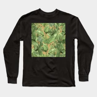 Tropical leaves on yellow Long Sleeve T-Shirt